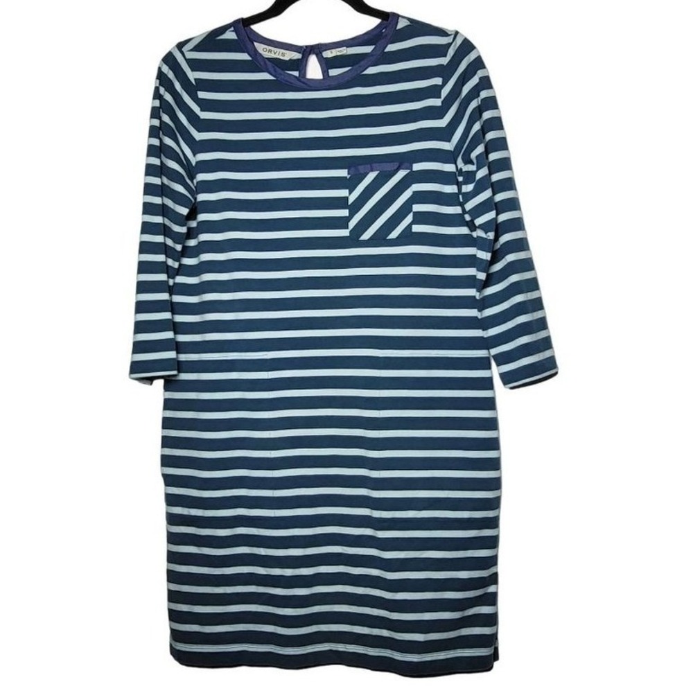 Orvis Mixed Media Classic Cotton Striped Dress Small Preppy Career Office Date‎